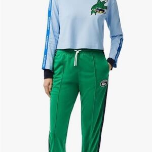 Lacoste Green Track Pants with Black Side Stripe